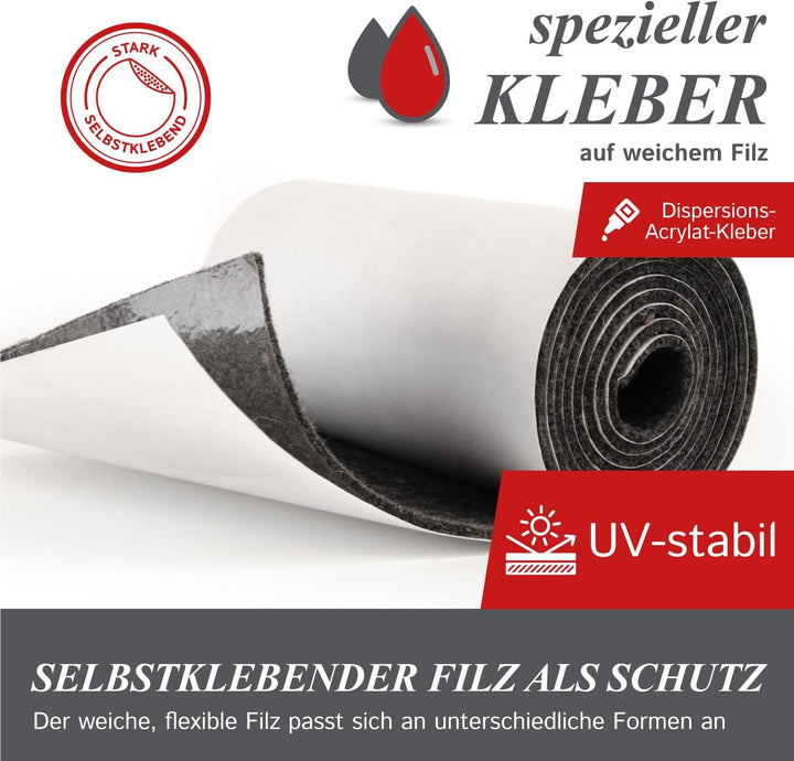 The Felt Store Garagen Wandschutz selbstklebend, 200x20 cm, Autotür Schutz aus Filz, 2m lang, 20 cm