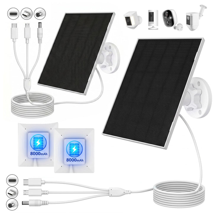 2 Pack 5W/5V Solarpanel mit eingebautem 8000mAh Akku, 3m 3-in-1-Solarladegerät mit Micro-USB-Anschlü