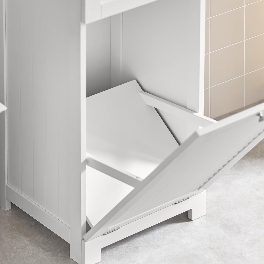 SoBuy BZR73-W Wäscheschrank mit ausklappbarem Wäschesäcken Wäschesack Wäschetruhe Wäschesammler Wäsc