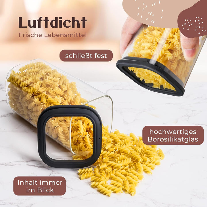 Vorratsgläser mit Deckel (3 x 600 ml, 3 x 1050 ml) – Vorratsdosen Glas mit Deckel, luftdicht & motte