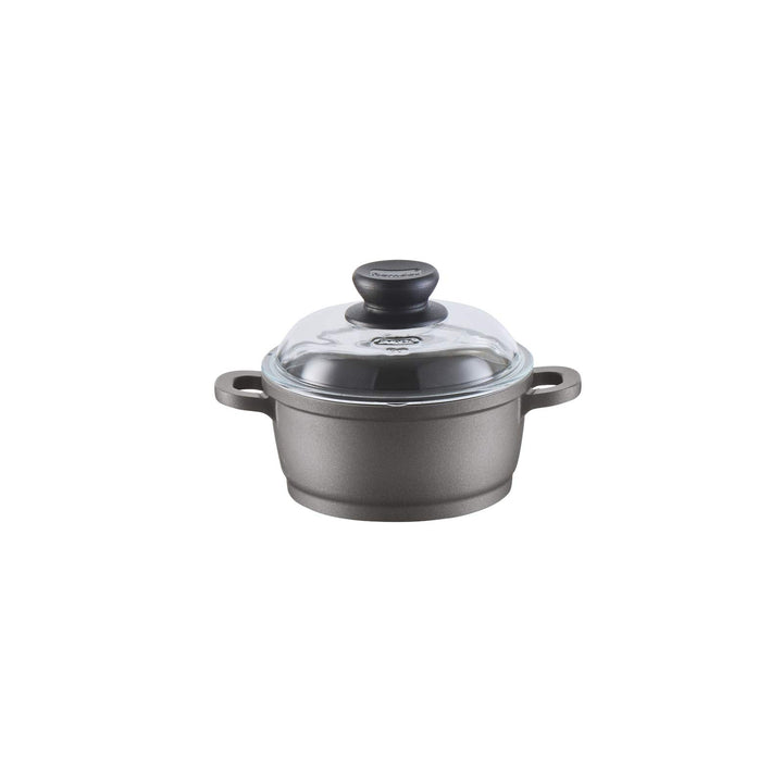 Berndes Bonanza Induction Kochtopf mit Glasdeckel und Silikon-Thermogriffen 16 cm, robuster Aluguss,