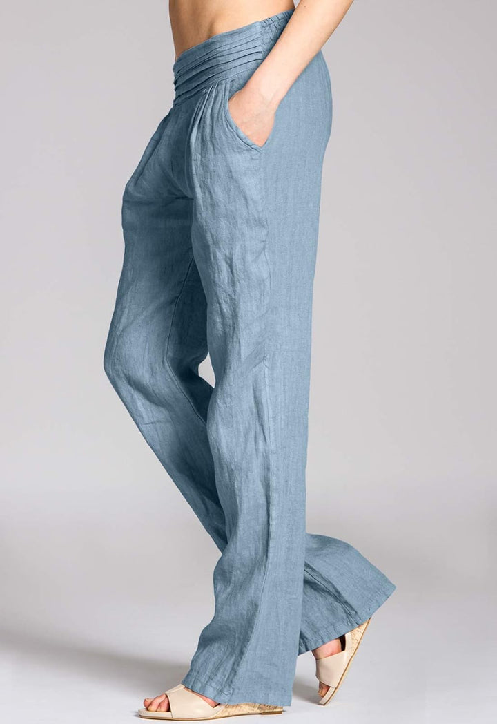 Caspar KHS020 Damen Casual Leinen Hose 34 Jeans Blau, 34 Jeans Blau
