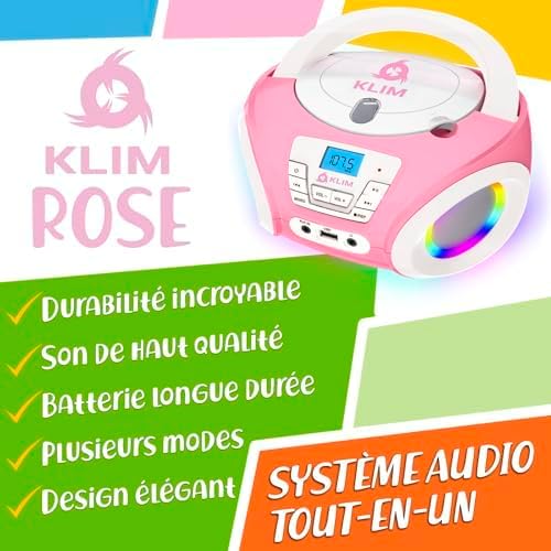 KLIM Candy Kids CD Player für Kinder - NEU - UKW-Radio - Inklusive Batterien - Rosa - Boombox tragba