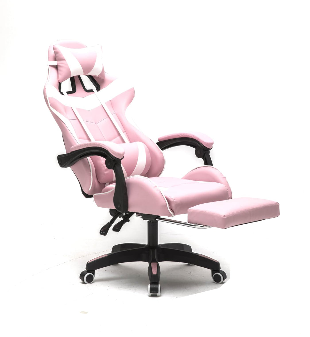 Gaming Stuhl mit Fussstütze Cyclone Teenager - Bürostuhl - Racing Gaming Stuhl - Rosa Weiss