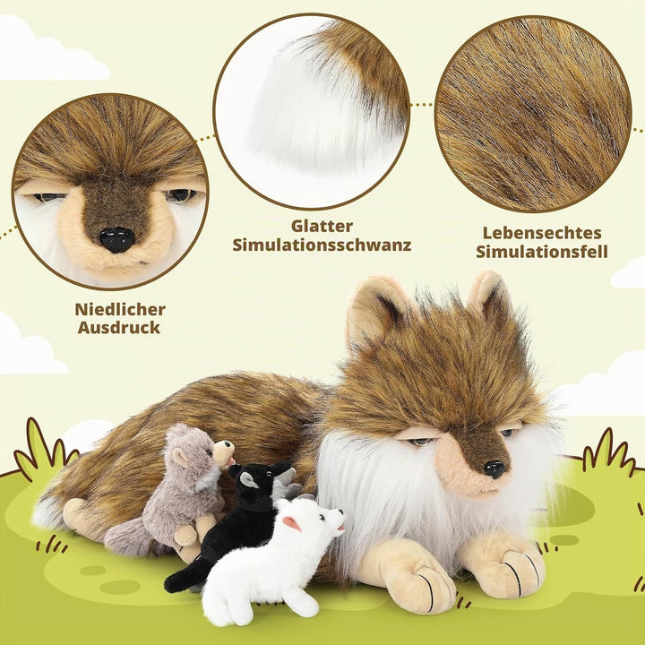 MorisMos gross Wolf Kuscheltier XXL mit Baby im Bauch, 50cm weich riesen Wolf Stofftier Plüschtier S