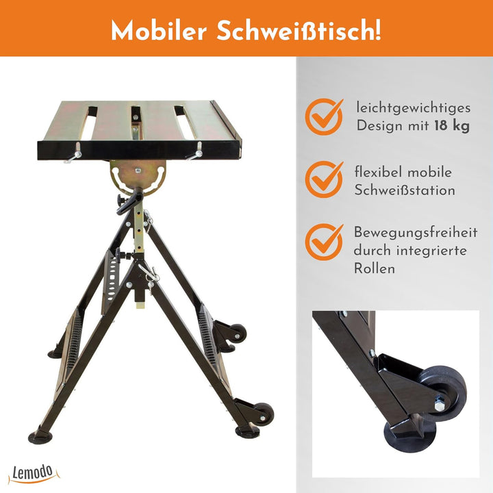 NATIV Schweisstisch klappbar mit stufenloser Neigung bis 90°, Schweisstischplatte aus galvanisiertem
