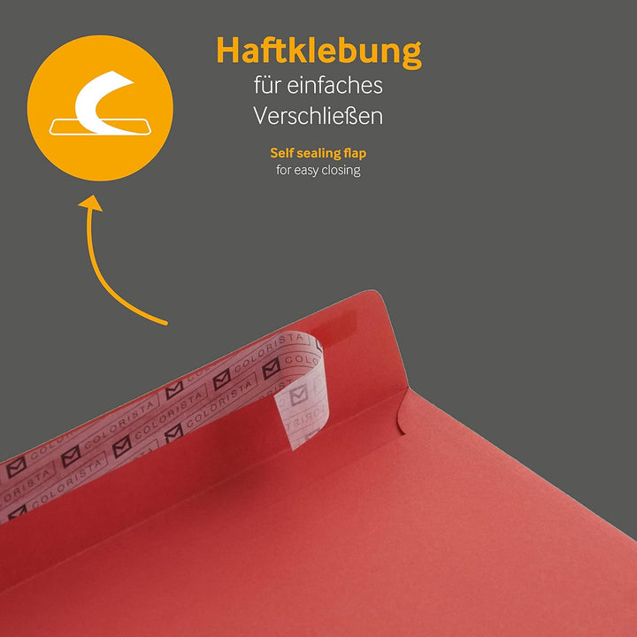 100 Stück, Farbige Briefumschläge, DIN C5, Haftklebung mit Abziehstreifen, Gerade Klappe, 120 g/qm C