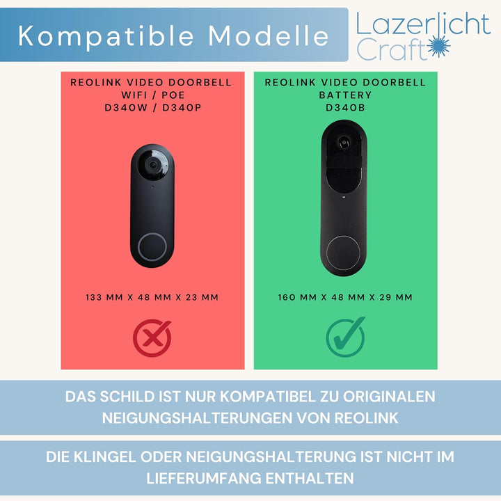 Klingelschild für Reolink Video Doorbell Battery D340B | Schwarz oder Anthrazit | Hausnummer, Hausnu