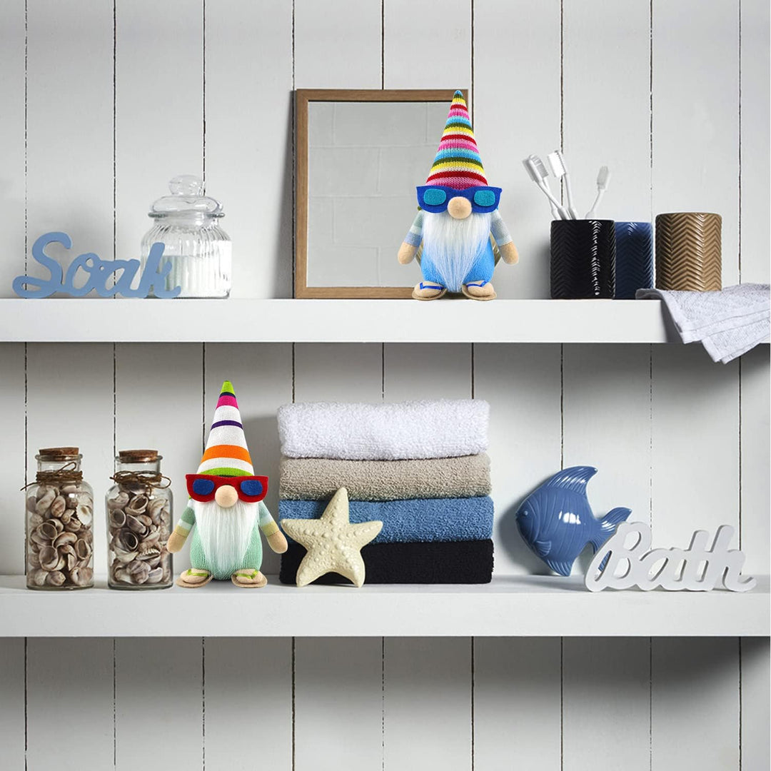 2er Set Sommer Strand Wichtel Figuren Frühling Dekoration Handgemachte Skandinavisches Tomte für Par