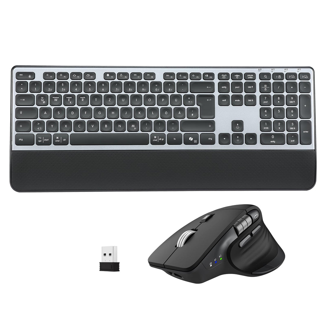CITLLA Upgrade M9100 Kabellose Tastatur Maus Wiederaufladbare Ergonomische Tastatur mit Hintergrundb