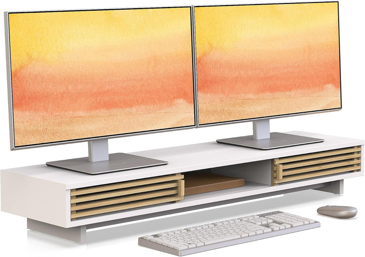 Dual-Monitorständer mit Schiebetür, doppelter Computer-Laptop-Ständer, Schreibtischregal-Organizer m