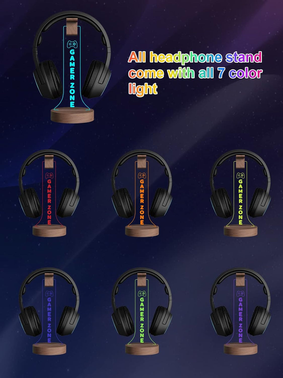 YuanDian Gamer Zone Licht bis Kopfhörer Stand für Schreibtisch, Gaming-Headset-Halter aus Holz RGB m