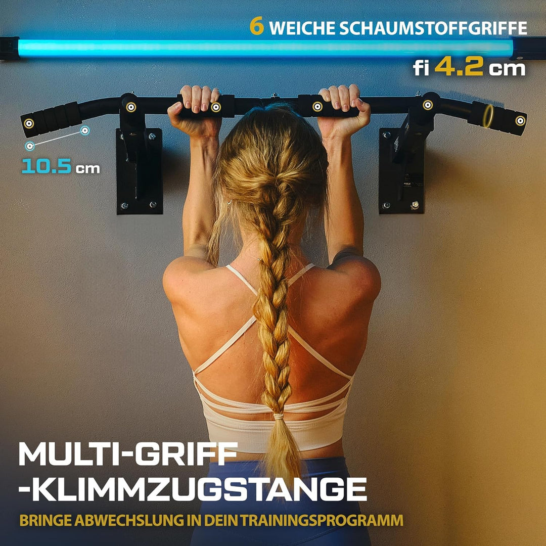 TREX SPORT Klimmzugstange zur Wandmontage TX-030PB| 6 rutschfeste Griffe, Öse für Boxsack | Pull Up