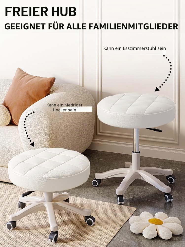 Kleiner Stuhl, runder Drehhocker mit Rollen, Sitzhöhe 35–45 cm, 360° drehbar, PU-Leder, höhenverstel