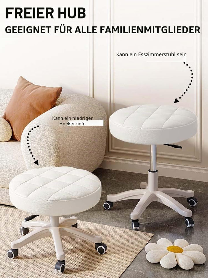 Kleiner Stuhl, runder Drehhocker mit Rollen, Sitzhöhe 35–45 cm, 360° drehbar, PU-Leder, höhenverstel