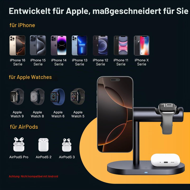 iVANKY 4 in 1 Qi2 zertifizierter kabelloser Ladeständer für iPhone 17 Air, Nachtlicht für MagSafe In