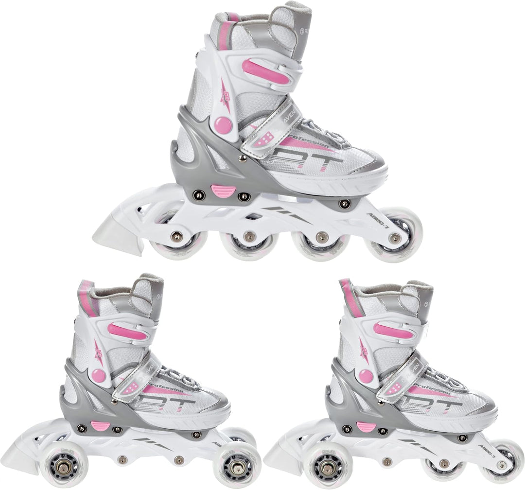 3in1 Inline Skates Inliner Triskates Rollschuhe Raven Profession Weiss/Rosa 28-32 (18,5cm-21cm), Wei
