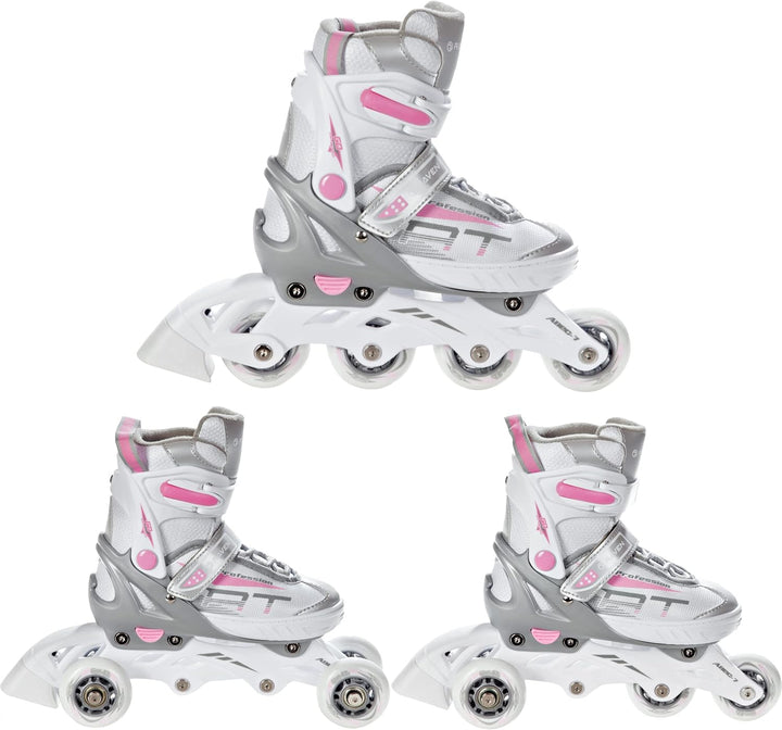 3in1 Inline Skates Inliner Triskates Rollschuhe Raven Profession Weiss/Rosa 28-32 (18,5cm-21cm), Wei