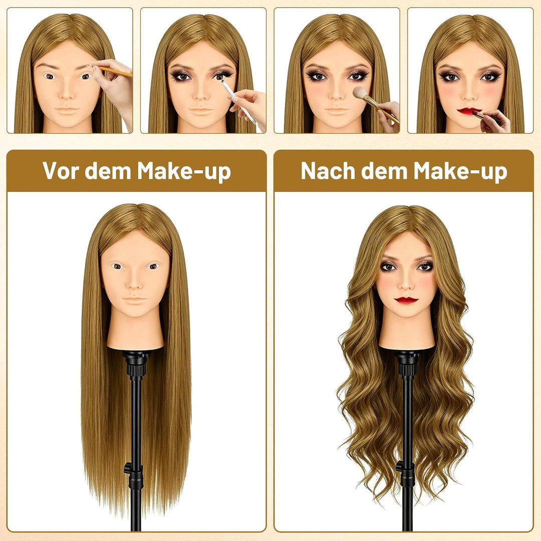 TwoWin Übungspuppenköpfe zum Üben von Echthaar, zum Flechten von Make-up und kostenloser Klemmhalter