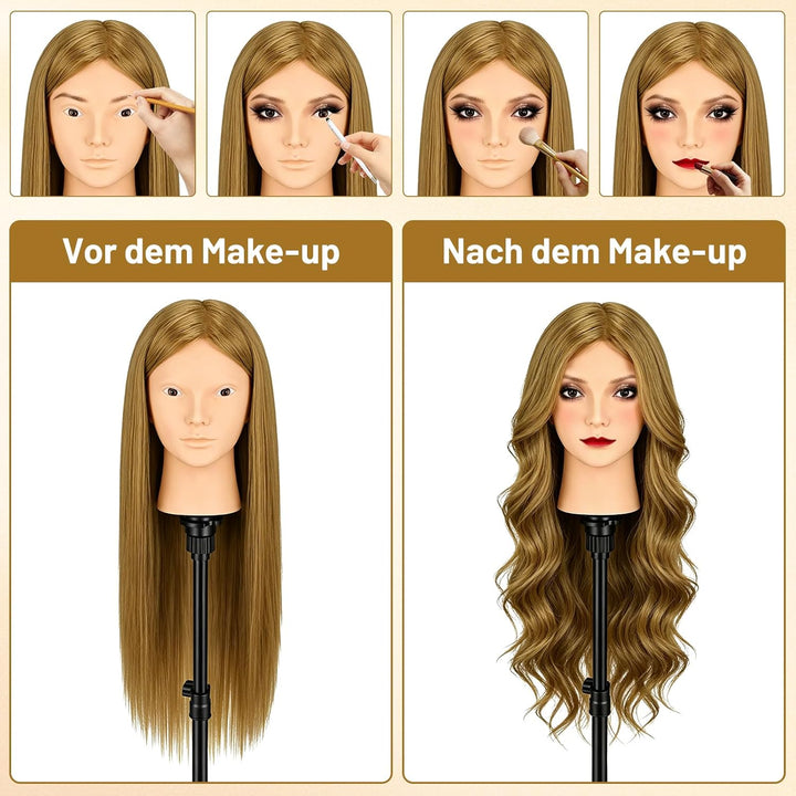 TwoWin Übungspuppenköpfe zum Üben von Echthaar, zum Flechten von Make-up und kostenloser Klemmhalter