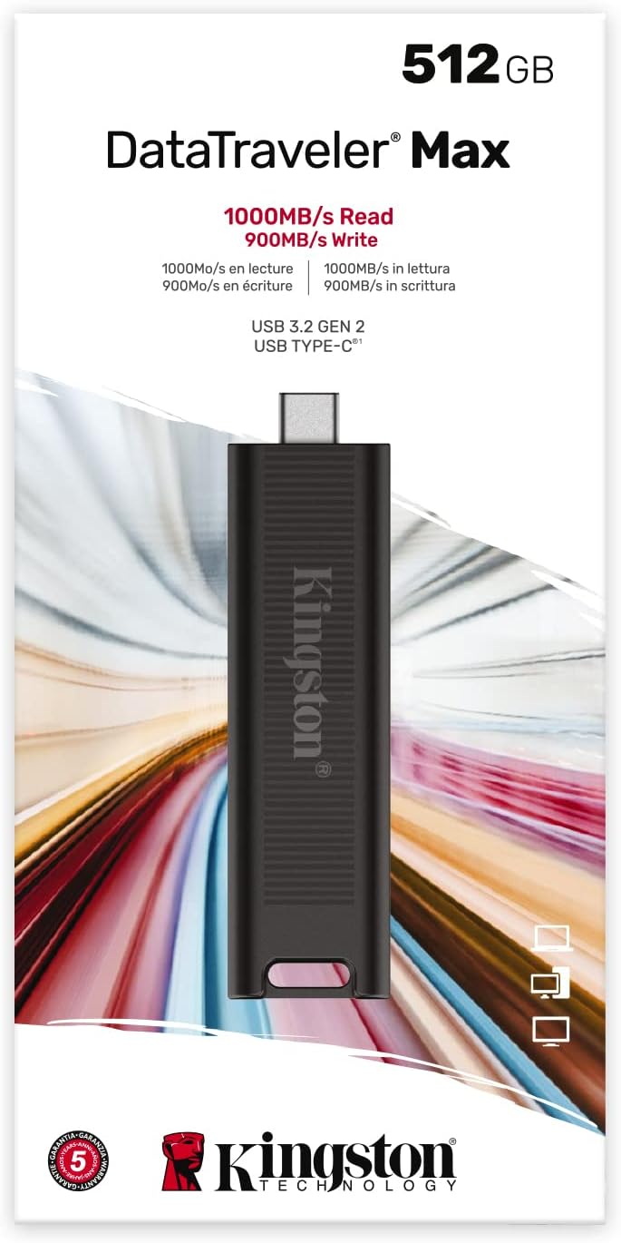 Kingston DataTraveler Max USB 3.2 Gen 2 1000R/900W USB-Stick 512GB - DTMAX/512GB 512GB USB-C, 512GB