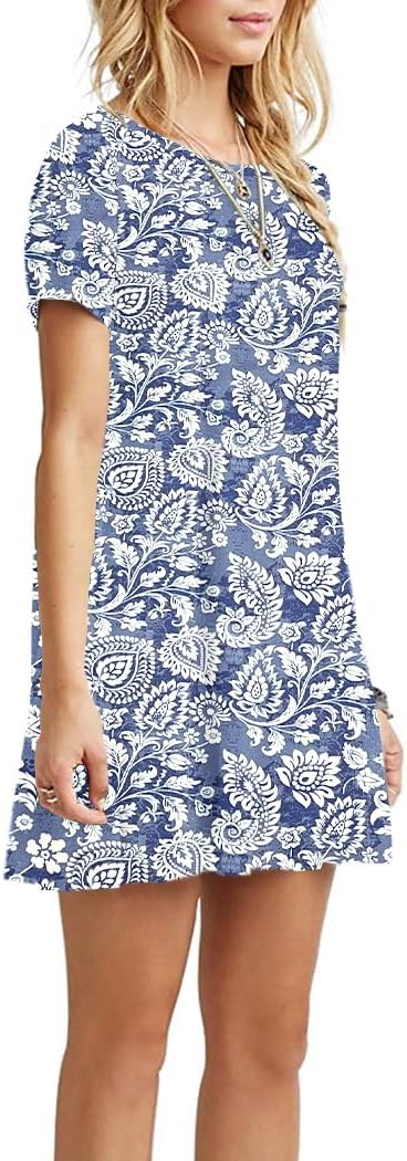 AUSELILY Damen Kleider Sommer Kurzarm Shirtkleider Kurz Sommerkleider Leicht Freizeitkleid mit Tasch