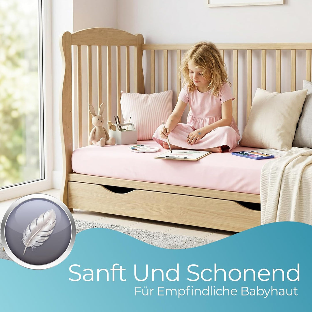 Spannbettlaken 70x140 aus 100% komplett natürlicher Bio-Baumwolle bettlaken 70 x 140 Baby in Rosa Fa