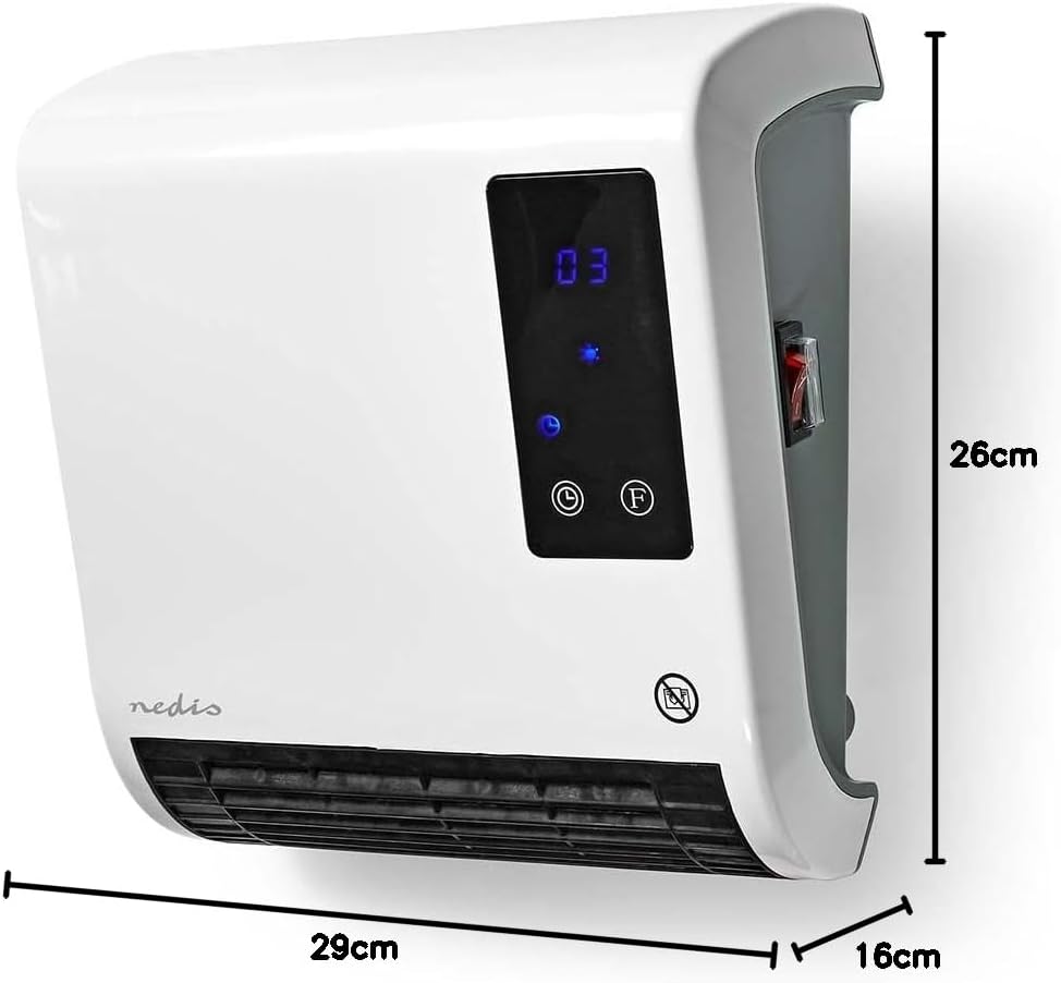 Nedis HTBA20WT Badezimmer-Heizung | 2000 W | Verstellbares Thermostat | 2 Heizstufen | Spritzwasserg