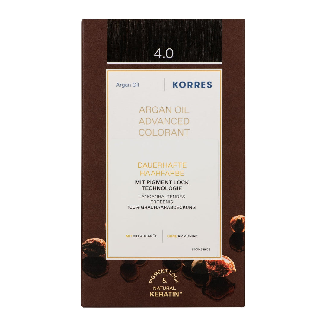 KORRES Argan Oil Colorant – ammoniakfreie Haarfarbe Mittelbraun 4.0 – mit Bio-Arganöl, 100% Grauhaar