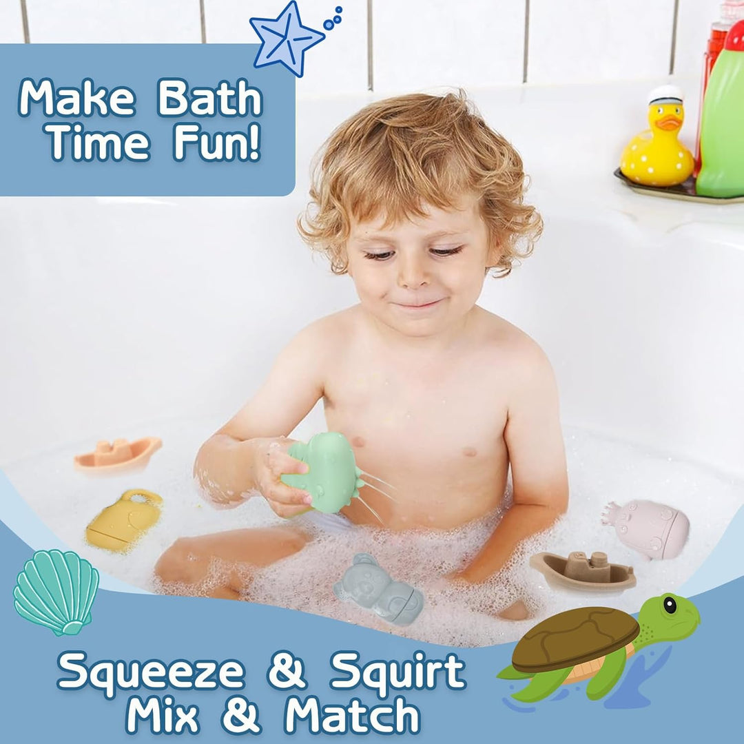 ATAUSD 9 Stück Badewannenspielzeug, Badespielzeug Silikon Badewanne Spielzeug, Baby Badewannenspielz