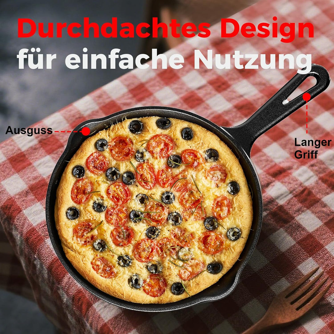 YASHE Gusseisenpfanne 20 CM, Bratpfanne aus Gusseisen, für Induktion, Gas und Ofen, ideal für Eier,