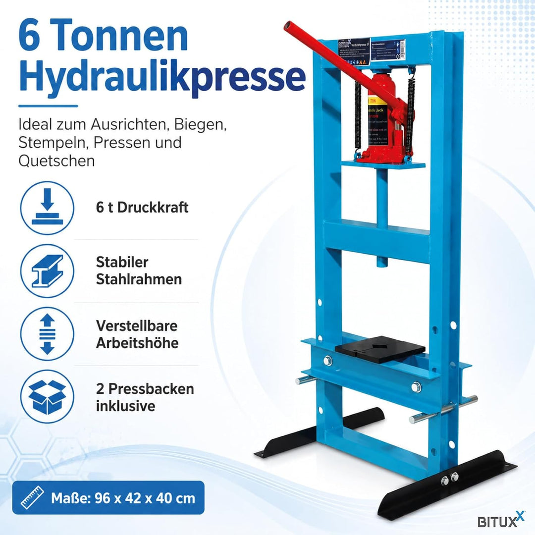 BITUXX Hydraulische Werkstattpresse 6T Presse Werkstatt Hydraulikpresse Rahmenpresse Dornpresse Tonn