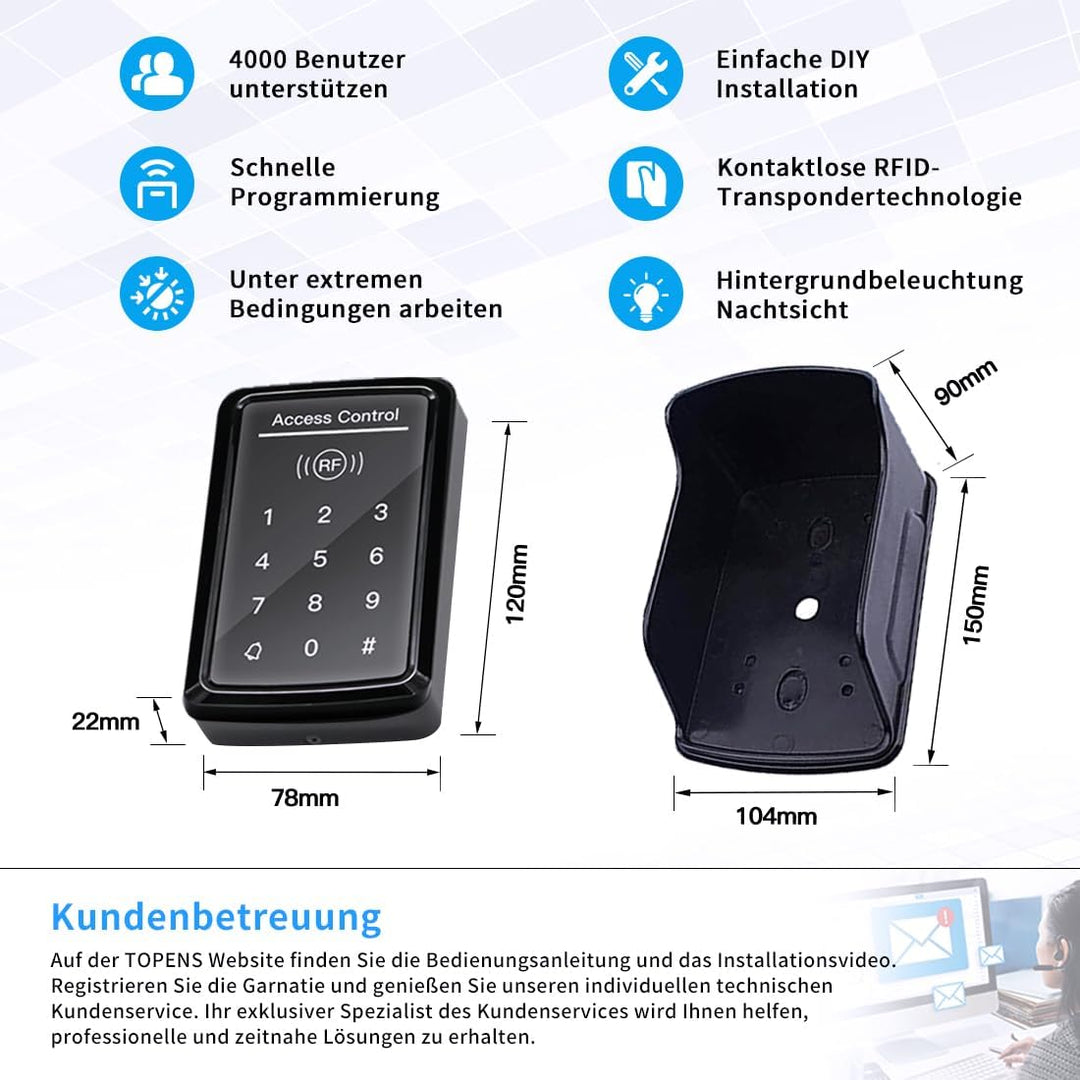 TOPENS TC175P Kabelgebundene Zugangskontrolle mit digitaler Tastatur für Sicherheitssystem PIN Codes