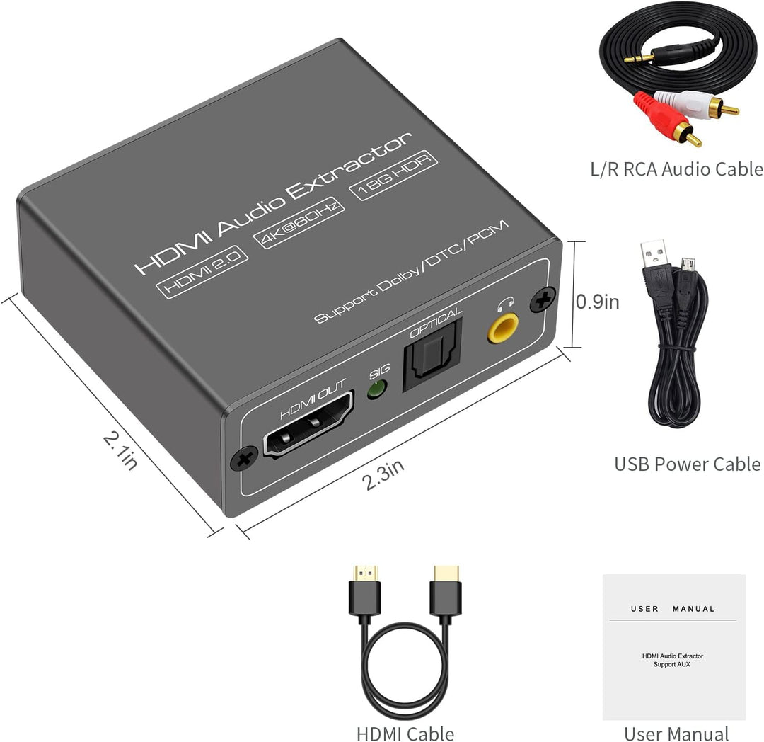 VEDINDUST 4K@60Hz HDMI Audio Extractor HDMI Audio Splitter zu HDMI Optisches mit 3,5-mm-Stereo HDMI