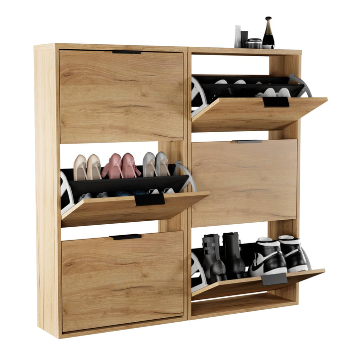 Planetmöbel 2 x Schuhschrank schmal mit 3 Klappen platzsparender Schuhregal mit 6 Ablagen, Schuhkomm