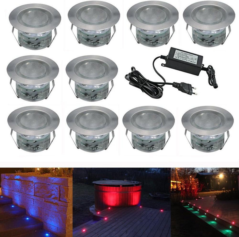 Terrassen Einbaustrahler - 10er Set Boden Einbauleuchten Aussen RGB LED Treppen Beleuchtung Ø45mm Bo