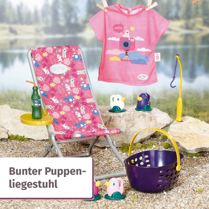 Zapf Creation 832790 BABY born Weekend Fischen - Puppenzubehör Angel-Set mit bunt bedruckten Liegest