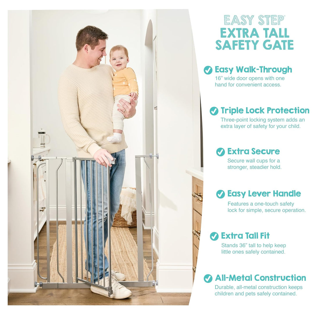 Regalo Deluxe Easy Step Schutzgitter extrahoch, Platinum, Platinum