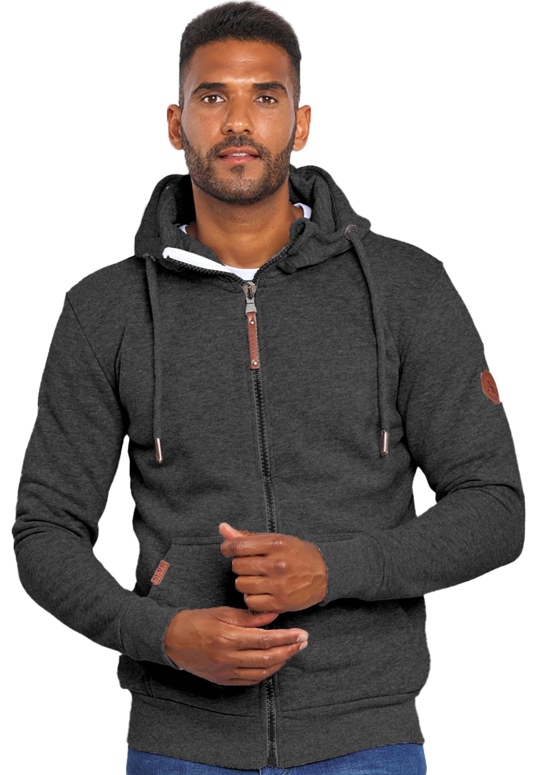 ALESSANDRO SALVARINI Herren Sweatjacke Kapuzenpullover Jacke Hoodie Kapuze Sweater AS292 S Dunkelgra