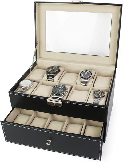 Todeco - Uhrbox, Uhr und Armband Aufbewahrung - Material der Box: MDF - Kissenmaterial: Samt - 20 Uh