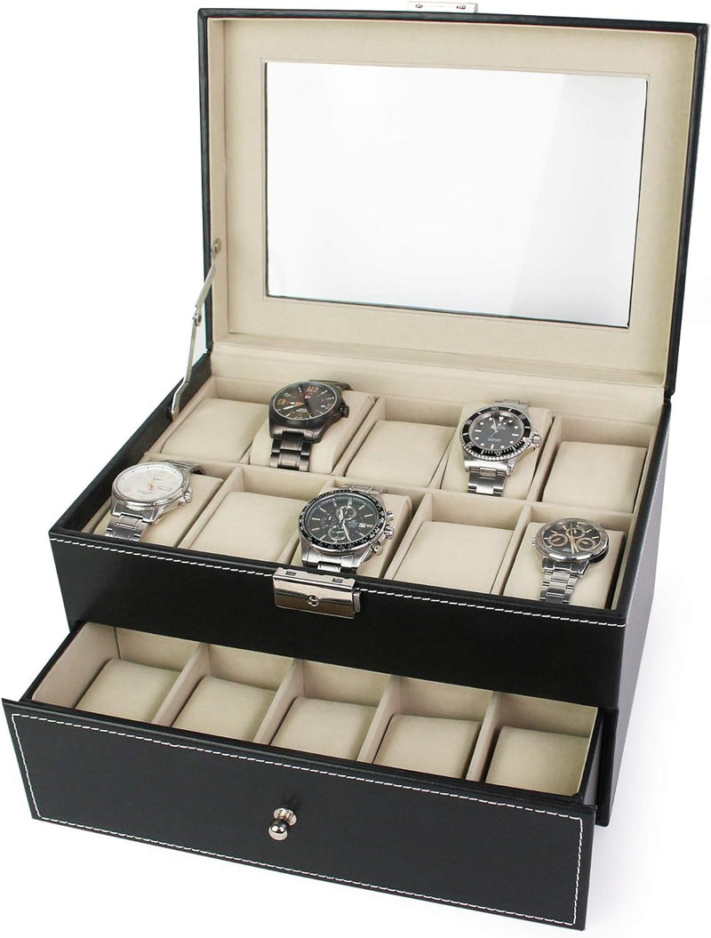 Todeco - Uhrbox, Uhr und Armband Aufbewahrung - Material der Box: MDF - Kissenmaterial: Samt - 20 Uh