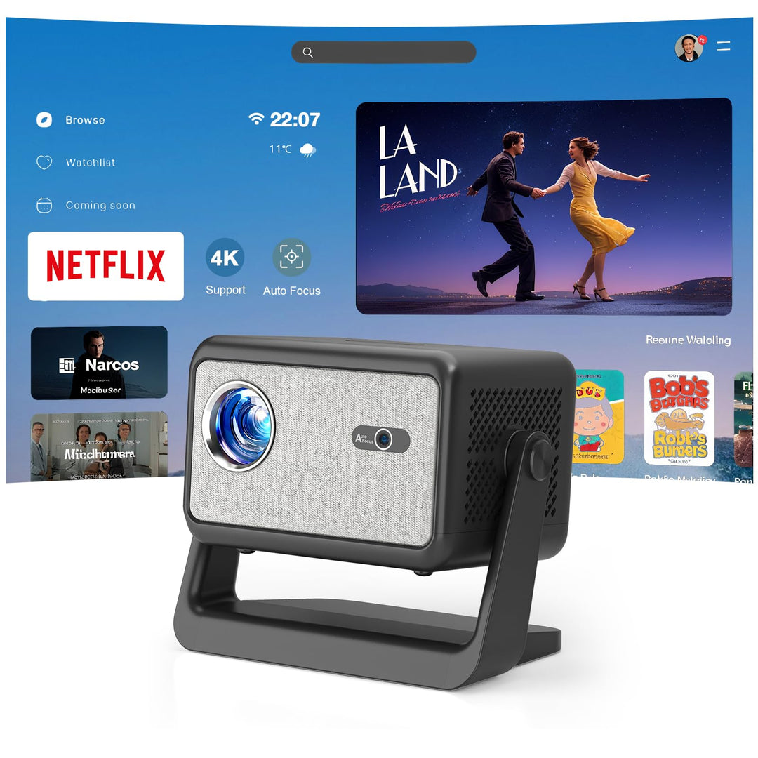 Smart Mini Beamer 【Netflix Offiziell ＆ Autofokus / 6D Trapezkorrektur 】 28000L WiFi6 Bluetooth Beame