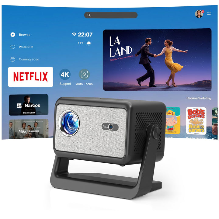 Smart Mini Beamer 【Netflix Offiziell ＆ Autofokus / 6D Trapezkorrektur 】 28000L WiFi6 Bluetooth Beame