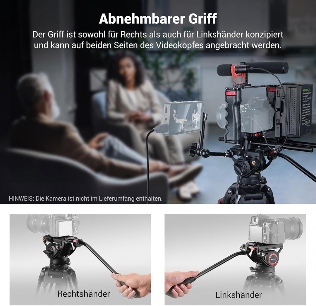 NEEWER 74" Pro Videostativ mit Fluidkopf, QR Platte kompatibel mit DJI RS Gimbals Manfrotto, strapaz