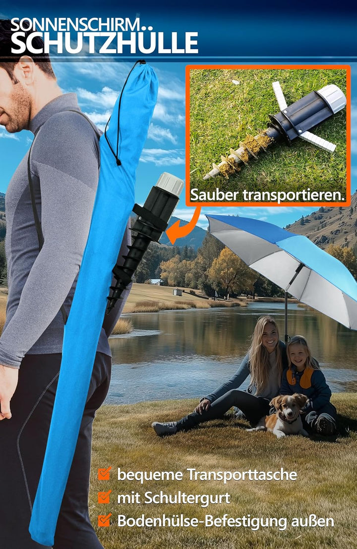 4smile Sunnyjoy Sonnenschirm Strand 3-IN-1 Set - Strandschirm windfest stabil, UPF 50+ Sonnenschirm
