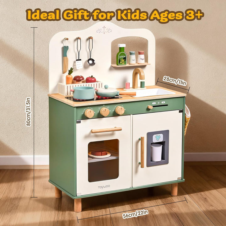 TOYWOO Kinderküche Holz mit Licht & Sound, Spielküche für Kinder ab 3 Jahren mit Schneidelebensmitte
