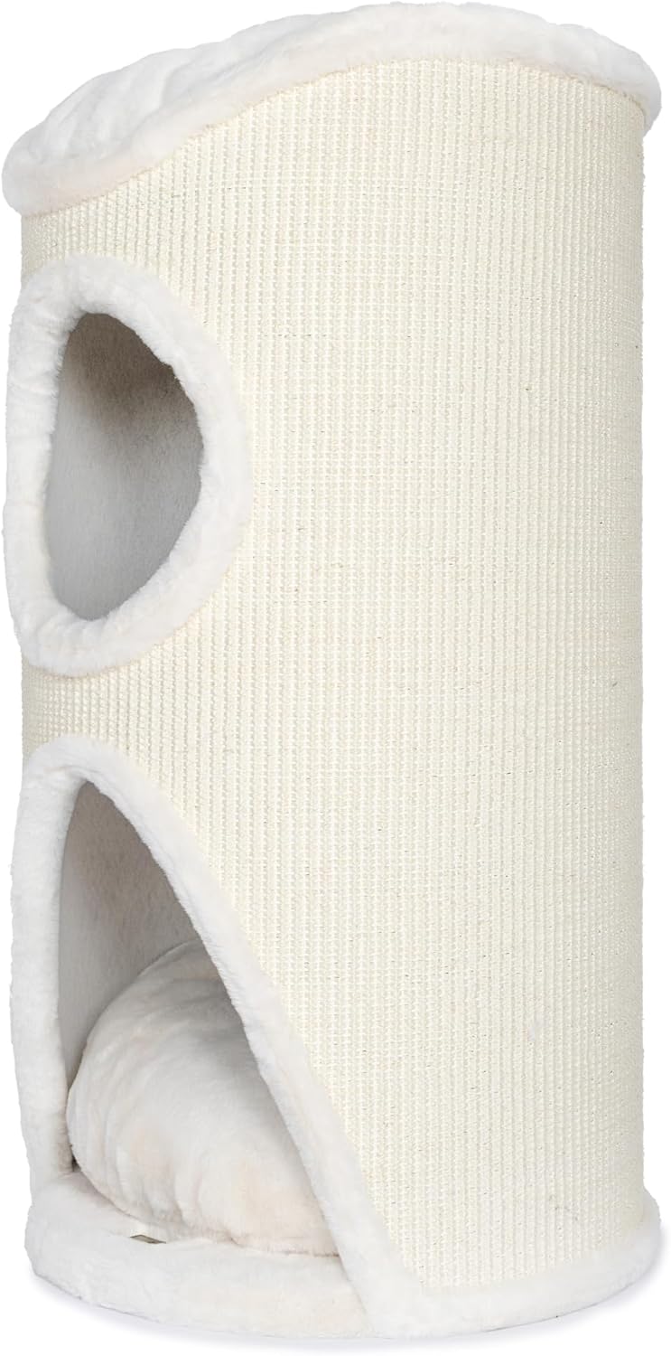 Bontoy Katzenturm Mukki Creme I mit 2 Höhlen I grosse Liegefläche I 75 cm höhe I Stabiler Stand I mi