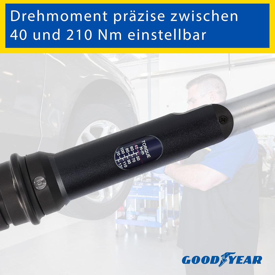 Goodyear Radwechselset, 6-teilig, Drehmomentschlüssel + Umschaltknarre + 3-tlg. Steckschlüsselsatz +