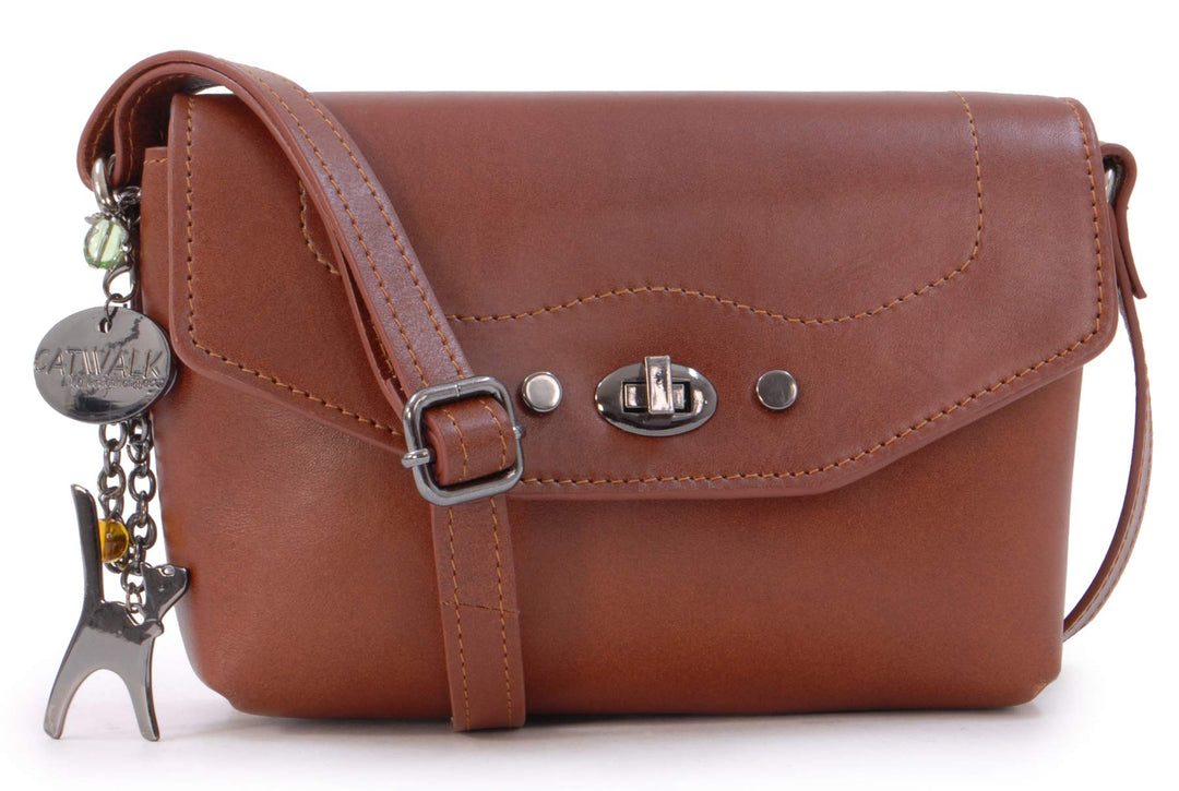 Catwalk Collection Handbags - Leder - Klien Umhängetasche/Schultertasche - FLORENCE Hellbraun Cs, He