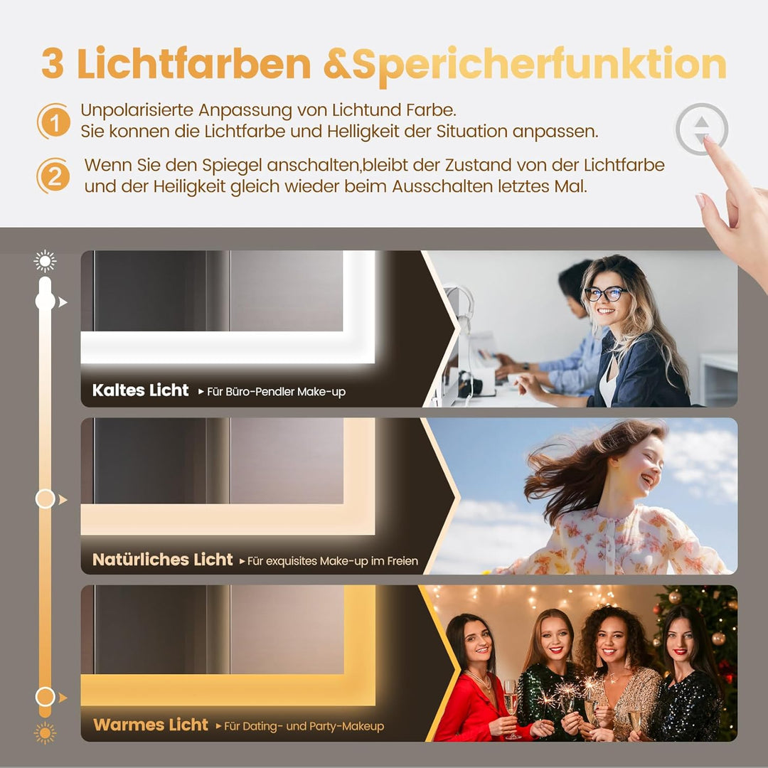 YOLEO Badspiegel mit Beleuchtung 120x80cm, LED Spiegel Wandspiegel mit Steckdose, Badezimmerspiegel